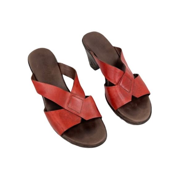 Munro sandals women's 7.5 cross strap slip on open toe heeled red leather - Picture 2 of 12